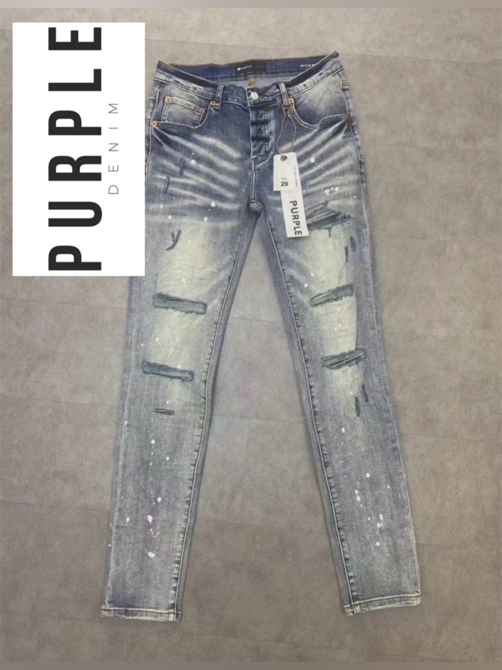 Purple Brand Unisex Mid Rise Distressed Button Fly Skinny Designer Jeans Size 33